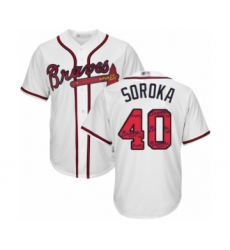 Men's Atlanta Braves #40 Mike Soroka Authentic White Team Logo Fashion Cool Base Baseball Jersey