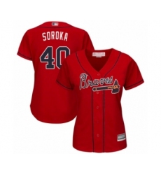Women's Atlanta Braves #40 Mike Soroka Authentic Red Alternate Cool Base Baseball Jersey