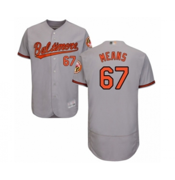 Men's Baltimore Orioles #67 John Means Grey Road Flex Base Authentic Collection Baseball Jersey