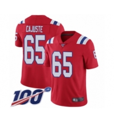Men's New England Patriots #65 Yodny Cajuste Red Alternate Vapor Untouchable Limited Player 100th Season Football Jersey