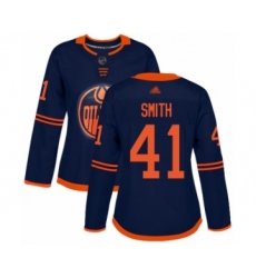 Women's Edmonton Oilers #41 Mike Smith Authentic Navy Blue Alternate Hockey Jersey
