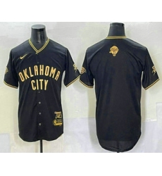 Men's Oklahoma City Thunder Blank Black Gold 2025 Finals Vapor Stitched Baseball Jersey