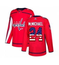 Men's Washington Capitals #24 Connor McMichael Authentic Red USA Flag Fashion Hockey Jersey