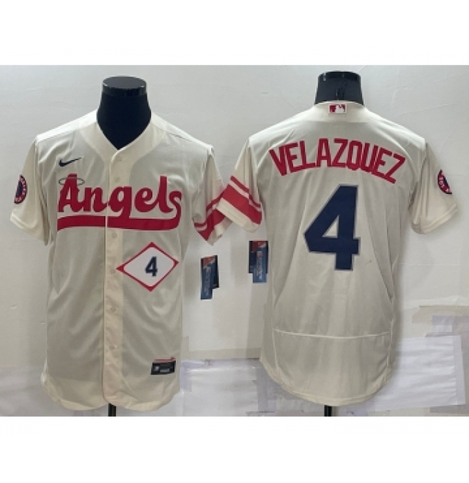 Men's Los Angeles Angels #4 Andrew Velazquez Number Cream 2022 City Connect Flex Base Stitched Jersey