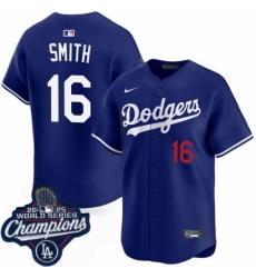 Men's Los Angeles Dodgers 16 Will Smith Cool Base 2025 World Champions Stitched Baseball Jersey Blue