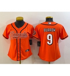 Women's Cincinnati Bengals #9 Joe Burrow Orange With Patch Cool Base Stitched Baseball Jersey Women's Cincinnati Bengals #9 Joe Burrow Orange With Patch Cool Base Stitched Baseball Jersey