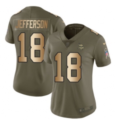 Women's Minnesota Vikings #18 Justin Jefferson Olive Gold Stitched NFL Limited 2017 Salute To Service Jersey Women's Minnesota Vikings #18 Justin Jefferson Olive Gold Stitched NFL Limited 2017 Salute To Service Jersey