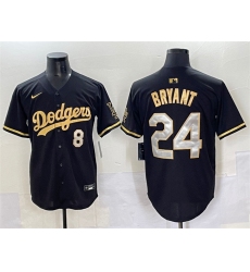 Men's Los Angeles Dodgers Front #8 Back #24 Kobe Bryant Black Gold Limited Stitched Jersey