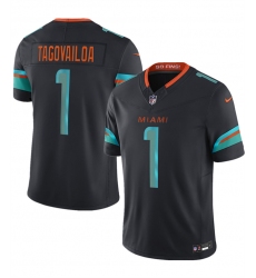 Men's Miami Dolphins #1 Tua Tagovailoa Black 2025 F.U.S.E. “Rivalries” Vapor Limited Stitched Football Jersey