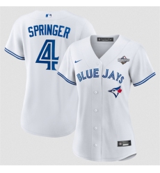 Women's Toronto Blue Jays #4 George Springer White 2025 World Series Home Cool Base Stitched Baseball Jersey(Run Small)