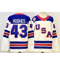 Men's USA #43 Quinn Hughes White 2025-2026 Stitched Jersey