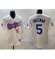 Men's Los Angeles Dodgers #5 Freddie Freeman White With American Flag Limited Stitched Baseball Jersey