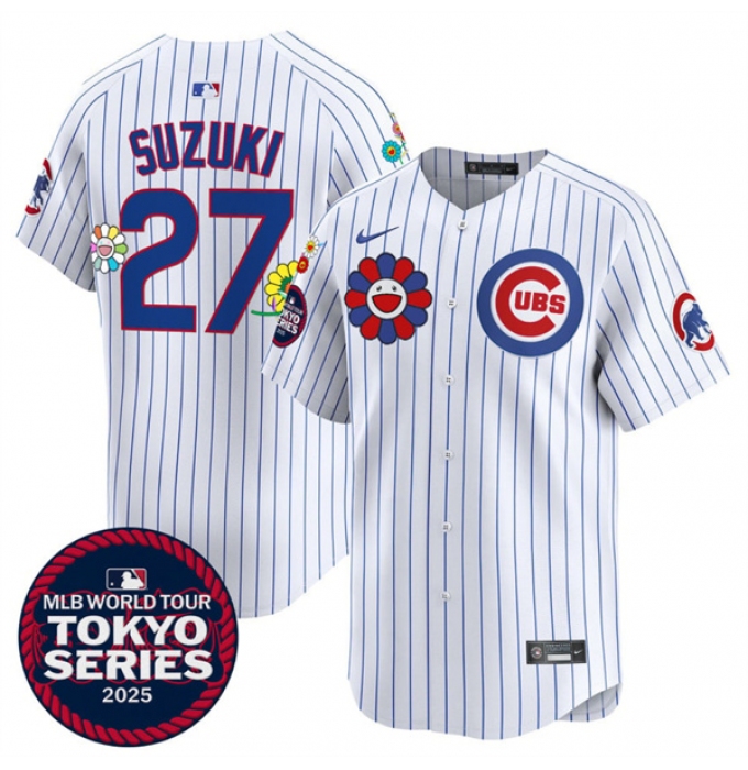 Men's Chicago Cubs #27 Seiya Suzuki White 2025 Tokyo Series Limited Stitched Baseball Jersey