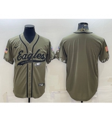 Men's Philadelphia Eagles Blank Olive Salute to Service Cool Base Stitched Baseball Jersey