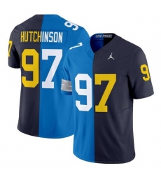 Men's Detroit Lions #97 Aidan Hutchinson Blue Navy Split F.U.S.E. Vapor Limited Football Stitched Jersey
