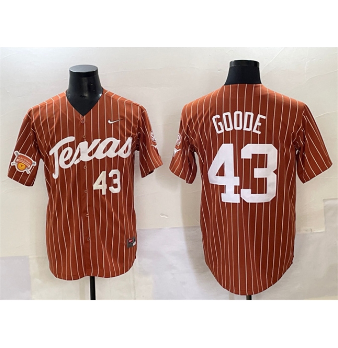 Men's Texas Longhorns #43 Leighann Goode Orange Pinstripe 2025 Softball National Champions & SEC Stitched Jersey