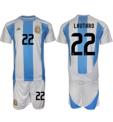 Men's Argentina #22 Lautaro White Blue 2024-25 Home Soccer Jersey Suit