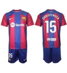 Men's Barcelona #15 Christensen Blue Red 2023-24 Home Soccer Jersey