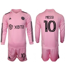Men's Inter Miami CF #10 Lionel Messi 2023-24 Pink Home Soccer Jersey Suit