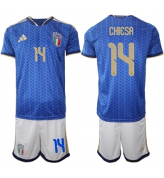 Men's Italy #14 CHIESA National Team FIFA x World Cup 2026 Home Blue On Field Jerseys