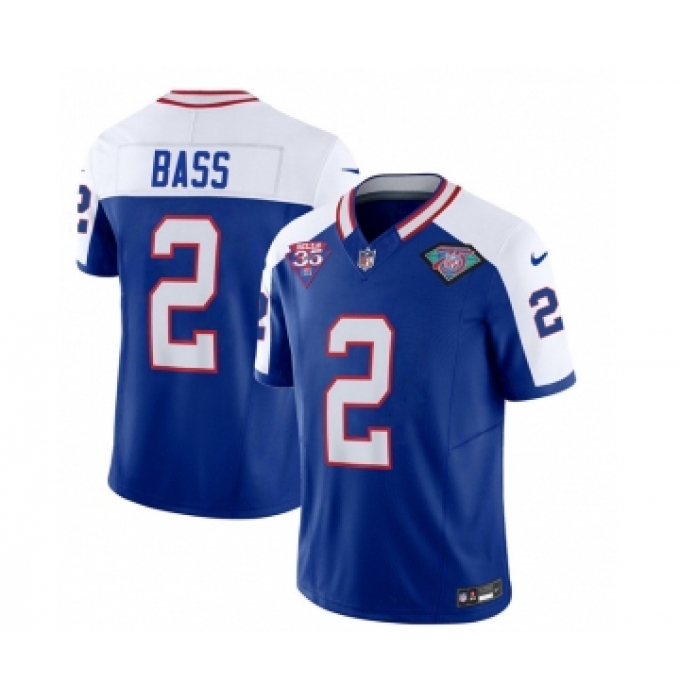 Men's Nike Buffalo Bills #2 Tyler Bass Blue White 2023 F.U.S.E. 75th Anniversary Throwback Vapor Untouchable Limited Football Stitched Jersey