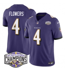Men's Baltimore Ravens #4 Zay Flowers Purple F.U.S.E 2024 AFC North Division Champions Vapor Limited Football Jersey Men's Baltimore Ravens #4 Zay Flowers Purple F.U.S.E 2024 AFC North Division Champions Vapor Limited Football Jersey