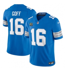 Men's Detroit Lions #16 Jared Goff Blue 2024 F.U.S.E. With 4-Star C Vapor Limited Stitched Jersey Men's Detroit Lions #16 Jared Goff Blue 2024 F.U.S.E. With 4-Star C Vapor Limited Stitched Jersey