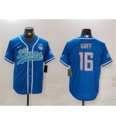 Men's Detroit Lions #16 Jared Goff Blue With 90th Anniversary Cool Base Stitched Baseball Jersey Men's Detroit Lions #16 Jared Goff Blue With 90th Anniversary Cool Base Stitched Baseball Jersey