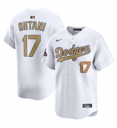 Men's Los Angeles Dodgers #17 Shohei Ohtani White 2025 Gold Collection Limited Stitched Baseball Jersey