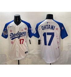 Men's Los Angeles Dodgers #17 Shohei Ohtani White Royal 2025 World Series Champions Tokyo Series Limited Stitched Baseball Jersey