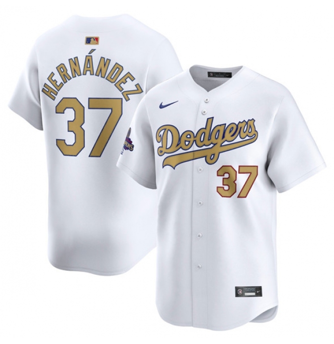 Men's Los Angeles Dodgers #37 Teoscar Hernandez White 2025 Gold Collection Limited Stitched Baseball Jersey