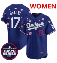 Women's Los Angeles Dodgers #17 Shohei Ohtani Royal 2025 Tokyo Series Limited Stitched Baseball Jersey(Run Small)