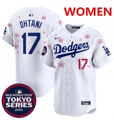 Women's Los Angeles Dodgers #17 Shohei Ohtani White 2025 Tokyo Series Limited Stitched Baseball Jersey(Run Small)