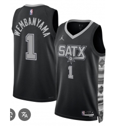 Men's San Antonio Spurs #1 Victor Wembanyama Black 2025 Statement Edition Stitched Basketball Jersey