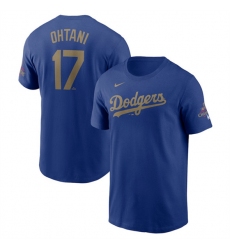 Men's Los Angeles Dodgers #17 Shohei Ohtani Royal 2025 Gold Collection Name & Number T-Shirt