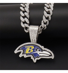 Baltimore Ravens oil football team  head NFL pendant Cuban chain necklace Male hip hop style collarbone chain choker-Silver 16inch-24inch 