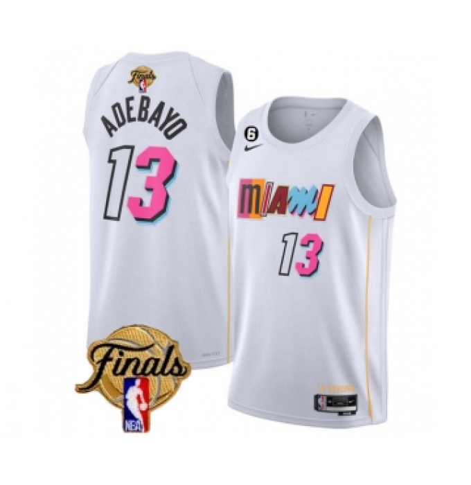 Men's Miami Heat #13 Bam Adebayo White 2023 Finals City Edition With NO.6 Stitched Basketball Jersey