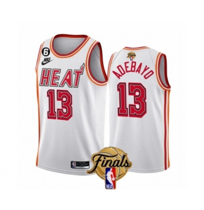 Men's Miami Heat #13 Bam Adebayo White 2023 Finals Classic Edition With NO.6 Stitched Basketball Jersey