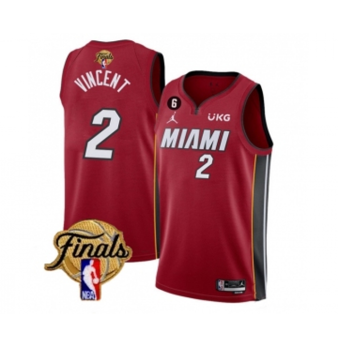 Men's Miami Heat #2 Gabe Vincent Red 2023 Finals Statement Edition With NO.6 Stitched Basketball Jersey