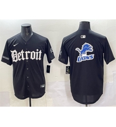 Men's Detroit Lions Team Big Logo Black 'Motor Gothic Edition' Vapor Premier Limited Stitched Baseball Jersey
