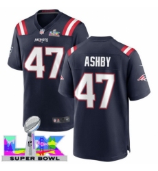 Men's New England Patriots #47 Julian Ashby Blue 2025 2026 Super Bowl LX F U S E Stitched Jersey