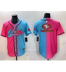 Men's San Francisco 49ers Team Big Logo Pink Blue Limited Stitched Baseball Jersey