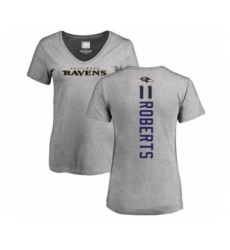 Football Women's Baltimore Ravens #11 Seth Roberts Ash Backer V-Neck T-Shirt