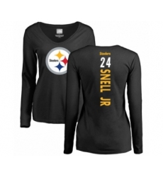 Women's Pittsburgh Steelers #24 Benny Snell Jr. Black Backer Slim Fit Long Sleeve T-Shirt