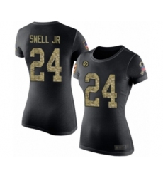 Women's Pittsburgh Steelers #24 Benny Snell Jr. Black Camo Salute to Service T-Shirt