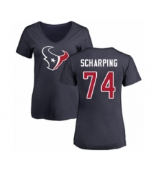 Football Women's Houston Texans #74 Max Scharping Navy Blue Name & Number Logo T-Shirt