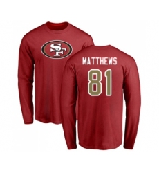 Football San Francisco 49ers #81 Jordan Matthews Red Name & Number Logo Long Sleeve T-Shirt