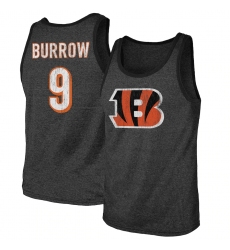 Men's Cincinnati Bengals #9 Joe Burrow Majestic Threads Black Name & Number Tri-Blend Tank Top.webp