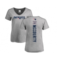 Football Women's New England Patriots #32 Devin McCourty Ash Backer V-Neck T-Shirt