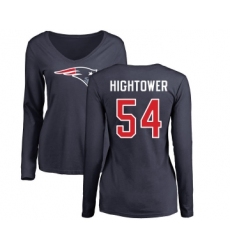 Football Women's New England Patriots #54 Dont'a Hightower Navy Blue Name & Number Logo Slim Fit Long Sleeve T-Shirt